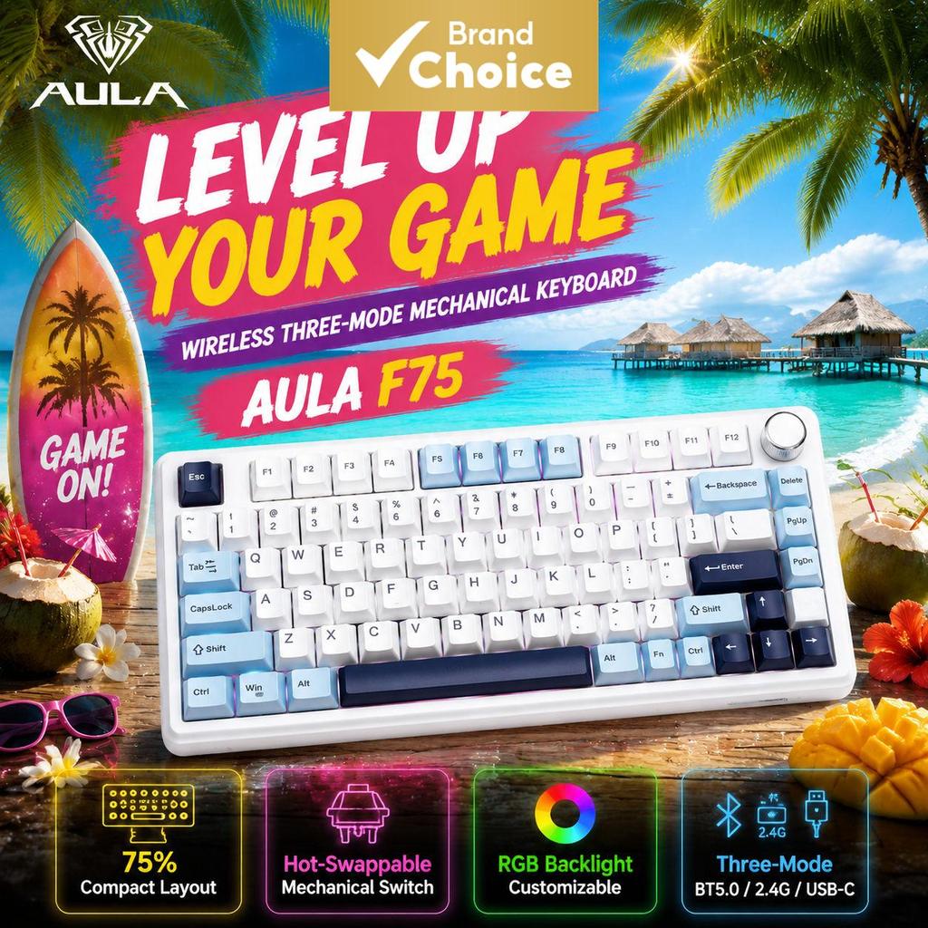คีย์บอร์ดแมคคานิคอล AULA F75 RGB Harvester สวิตช์เปลี่ยนได้ร้อน คีย์บอร์ดสําหรับเล่นเกม ขนาด 75% กะท
