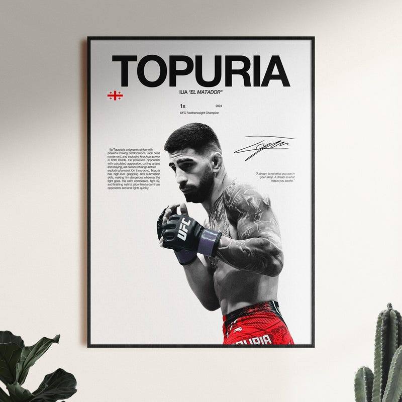 Ilia Topuria โปสเตอร์ Wall พิมพ์พิมพ์โปสเตอร์ Fighter Gym โปสเตอร์พัดลมตกแต่งห้องของขวัญสําหรับ Him 