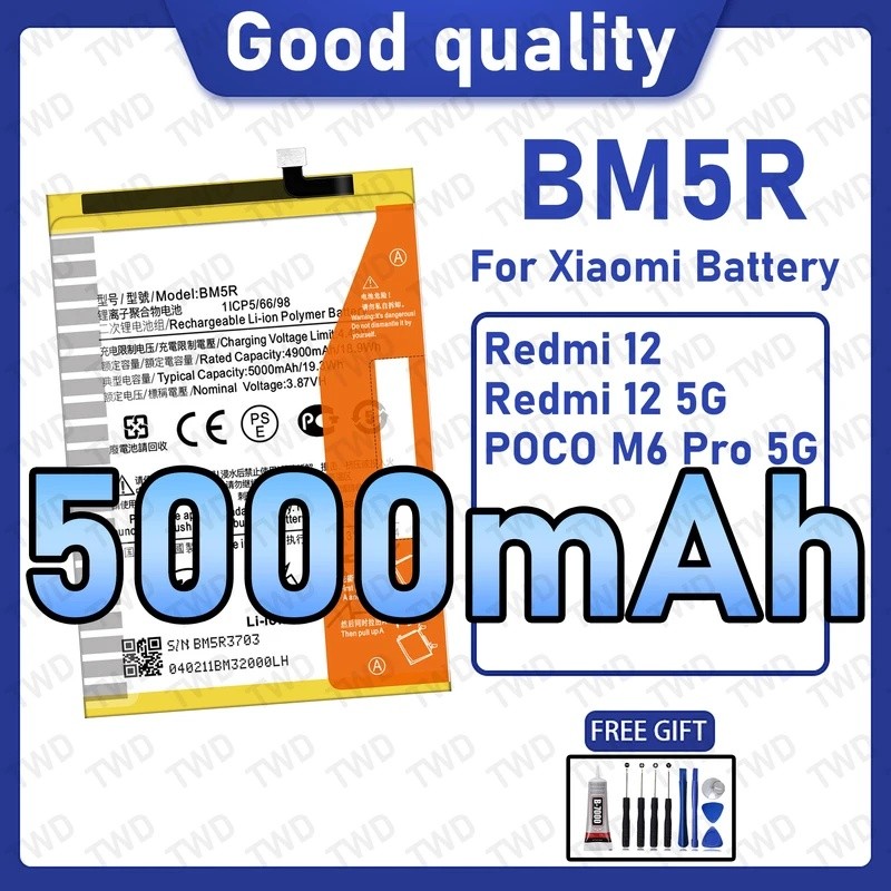 BM5R ความจุขนาดใหญ่ 5000mAh แบตเตอรี่สําหรับ Xiaomi Redmi 12/Redmi 12 5G/POCO M6 Pro 5G แบตเตอรี่ใหม