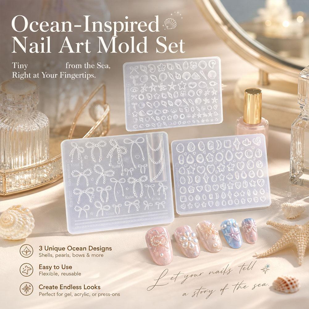 ใหม่เล็บแม่พิมพ์ชุดหญ้า Fish Line Pearl Bow Ocean Shell และอัญมณีออกแบบสําหรับ Creative U8U7