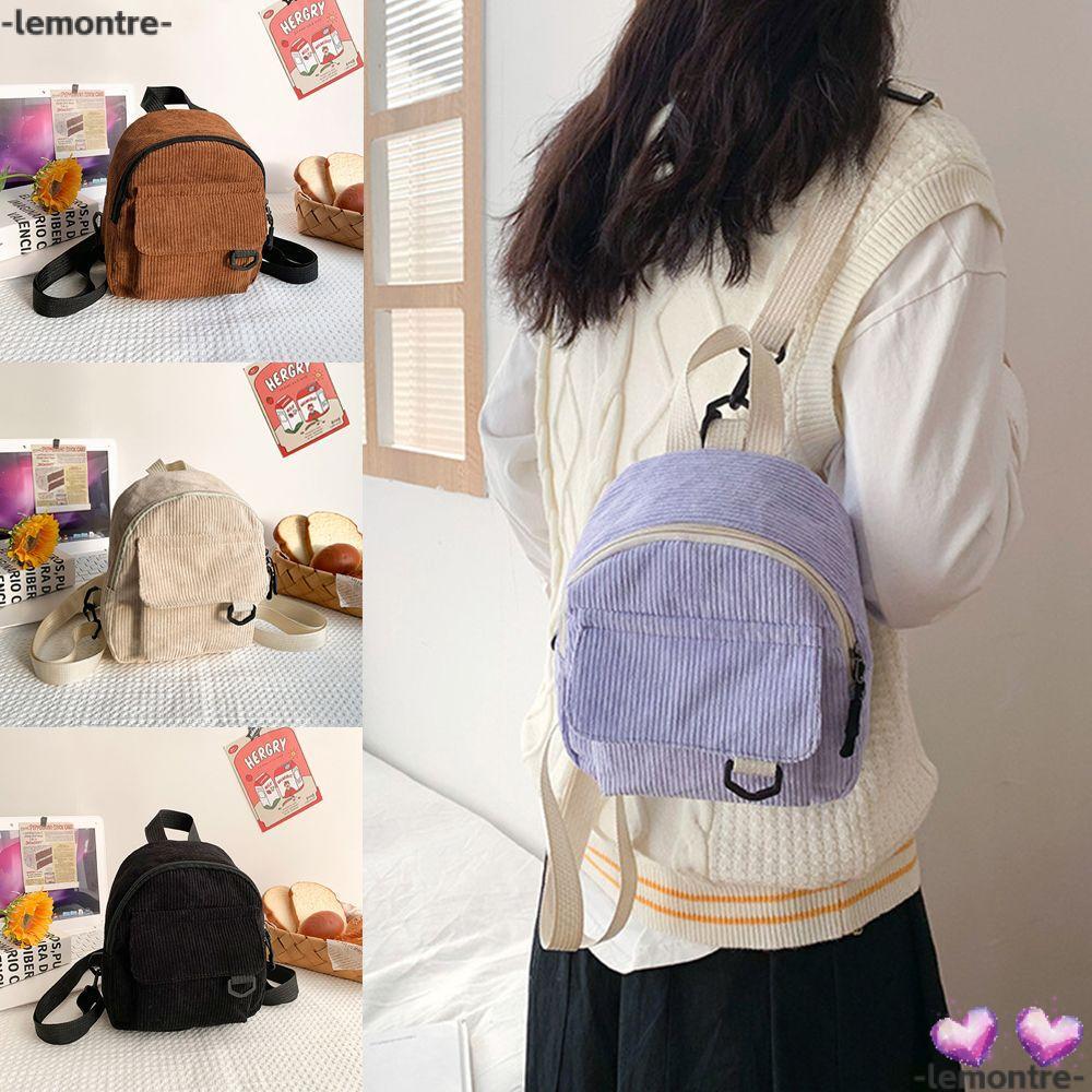 LEMONTRE Mini Backpack Corduroy Small Women Traveling Backpack
