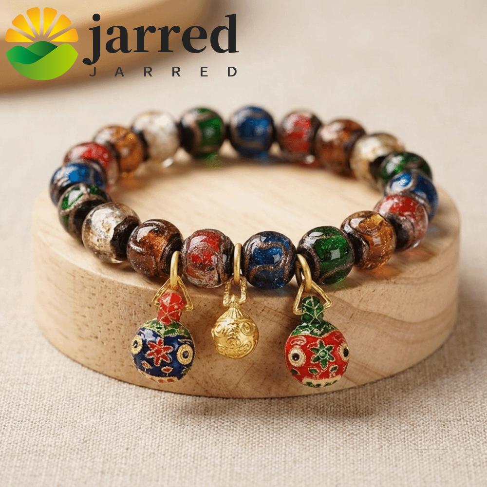 JARRED สร้อยข้อมือสวดมนต์, น้ําหนักเบาโชคดีสร้อยข้อมือลูกปัดแก้ว, Fortune Vintage ปรับที่มีสีสันเคลือบ Lucky Charm สร้อยข้อมือของขวัญ