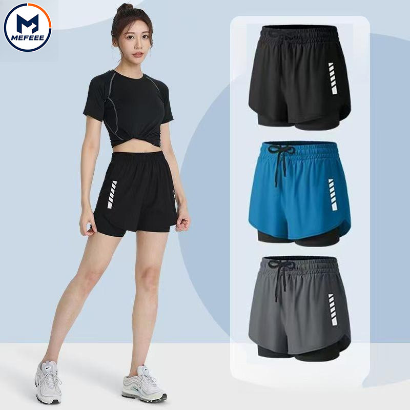 MEFEEE กางเกงขาสั้น 2 ชั้น Dir-Fit M-5XL Unisex สำหรับวิ่งและขี่จักรยาน ทำจากตาข่าย สีดำ/เทา/ฟ้า