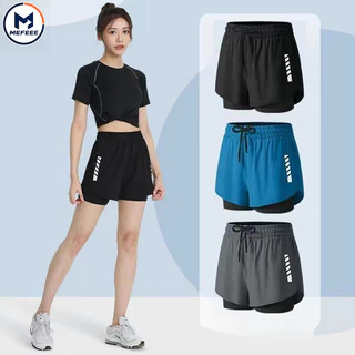 MEFEEE กางเกงขาสั้น 2 ชั้น Dir-Fit M-5XL Unisex สำหรับวิ่งและขี่จักรยาน ทำจากตาข่าย สีดำ/เทา/ฟ้า