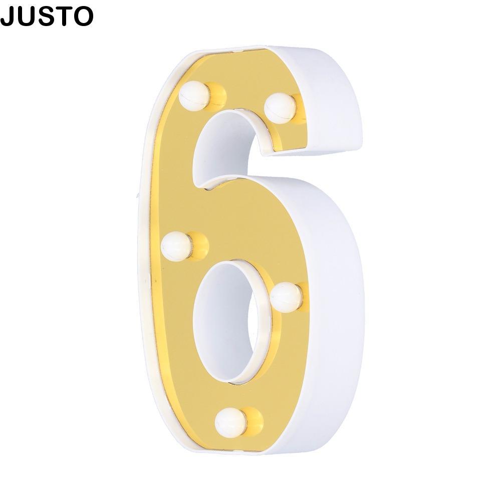 JUSTO ไฟ LED Number, แบตเตอรี่ขับเคลื่อน 6 LED Sign Lamp, Festive Number 6 Warm White Light Gold Num