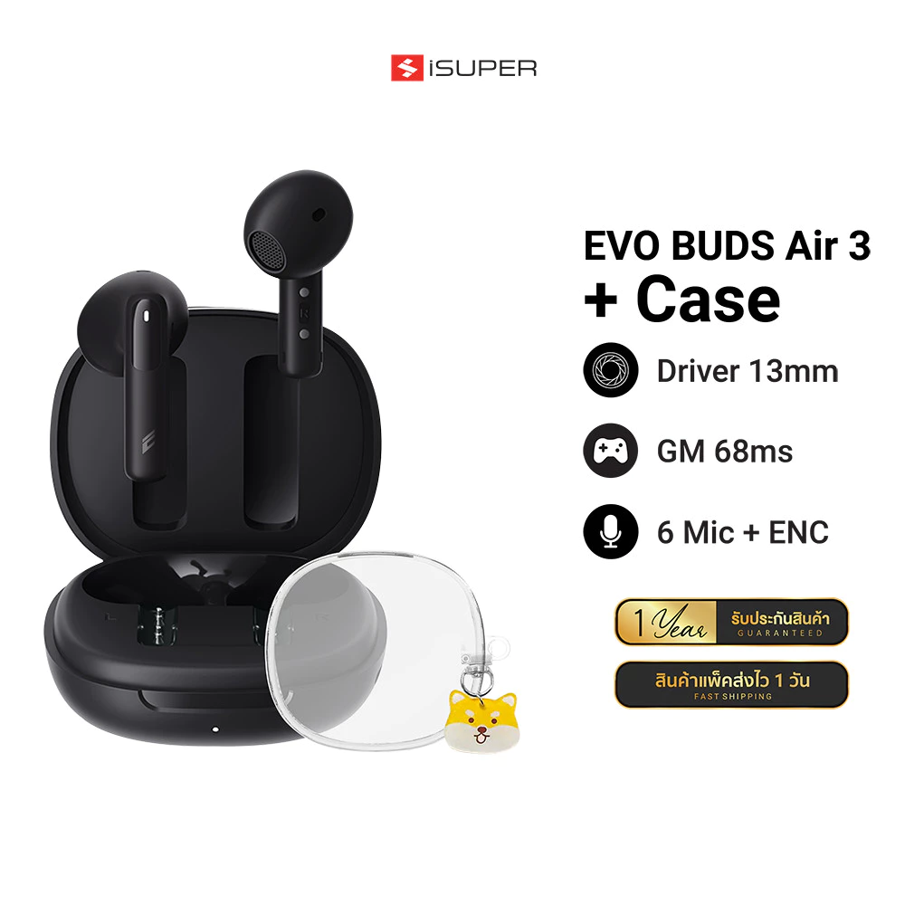 iSUPER EVOBUDS Air 3 หูฟังบลูทูธ หูฟังไร้สาย หูฟัง Earbuds ANC ไมค์ชัดทุกการสนทนา -1Y