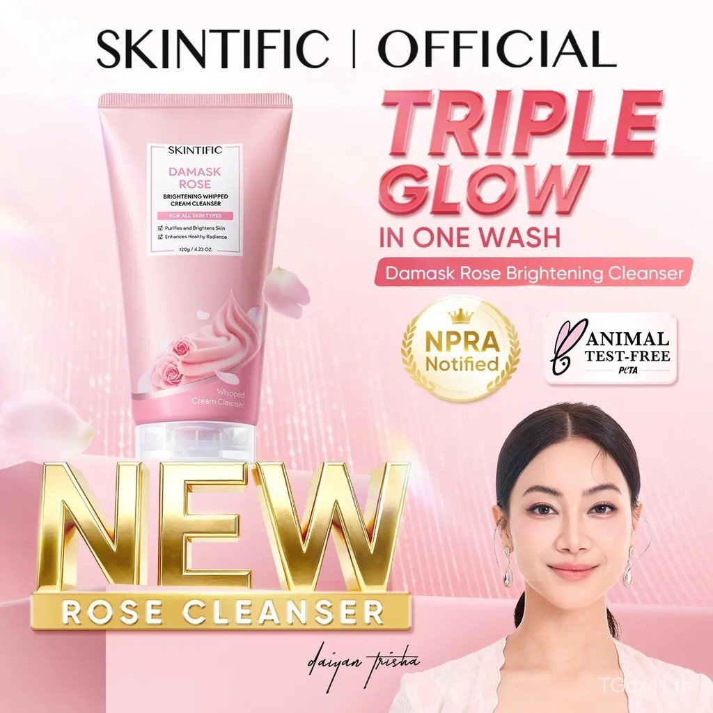 ใหม่ SKINTIFIC-DAMASK ROSE BRIGHTENING WHIPPED CREAM CLEANSER SKIN LOOKS CLEARER BRIGHTER INSTANTLY 