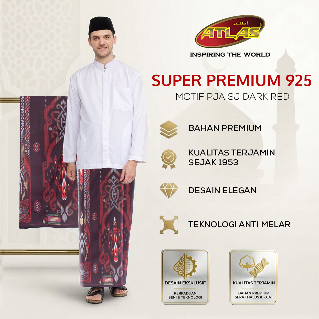 ATLAS Super Premium 925 A9 PJA SJ ผ้าซิ่นสีแดงเข้ม