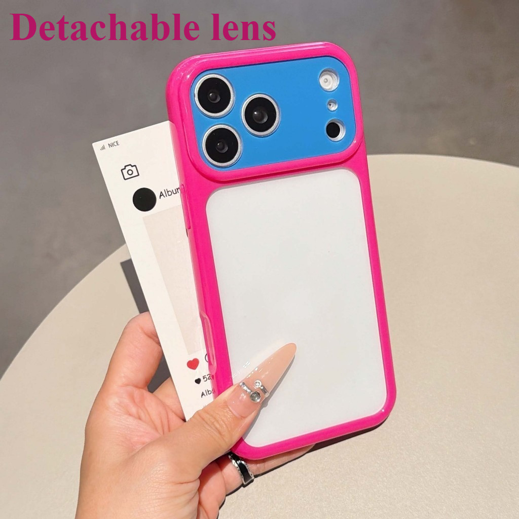เลนส์แบบถอดได้สําหรับ iPhone 11 12 13 14 Pro Max 15 16 Plus 17 เคสโทรศัพท์ TPU นุ่มรวมทุกอย่างกันกระแทกโปร่งใสเคสโทรศัพท์เรียบง่าย