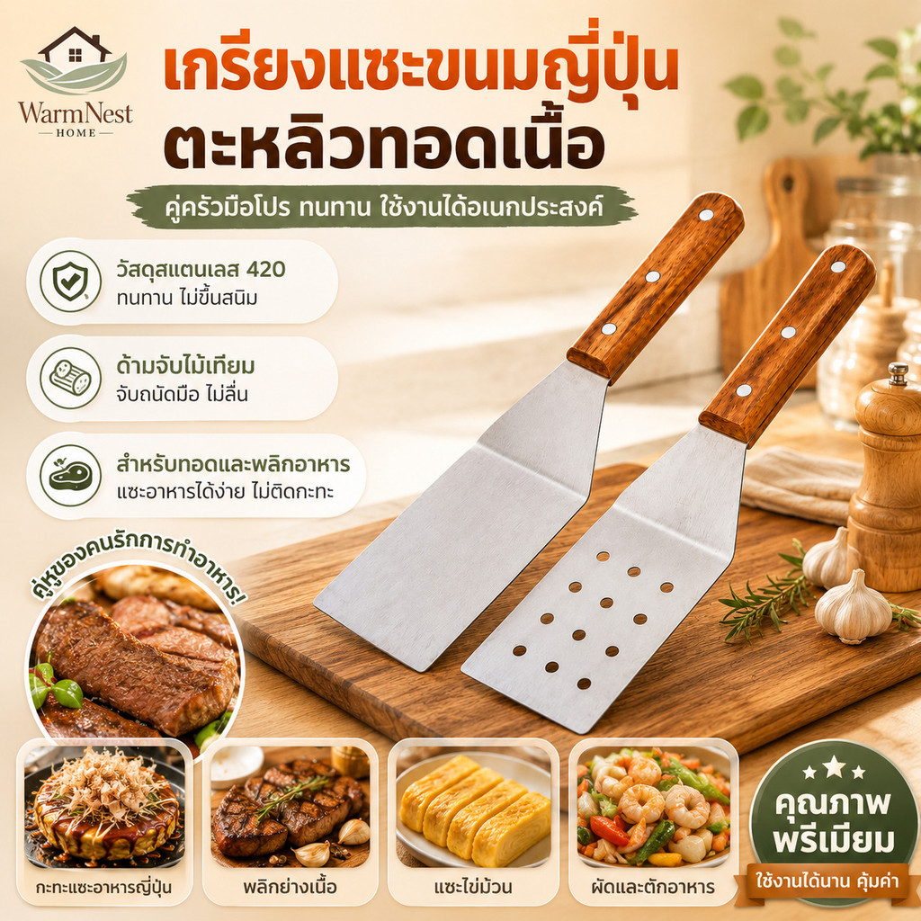 🔥ส่งฟรี🔥 เกรียงแซะขนม ญี่ปุ่น ตะหลิวทอดเนื้อ ตะหลิวทอดสเต็ก เกรียงตะหลิวเทปันยากิ