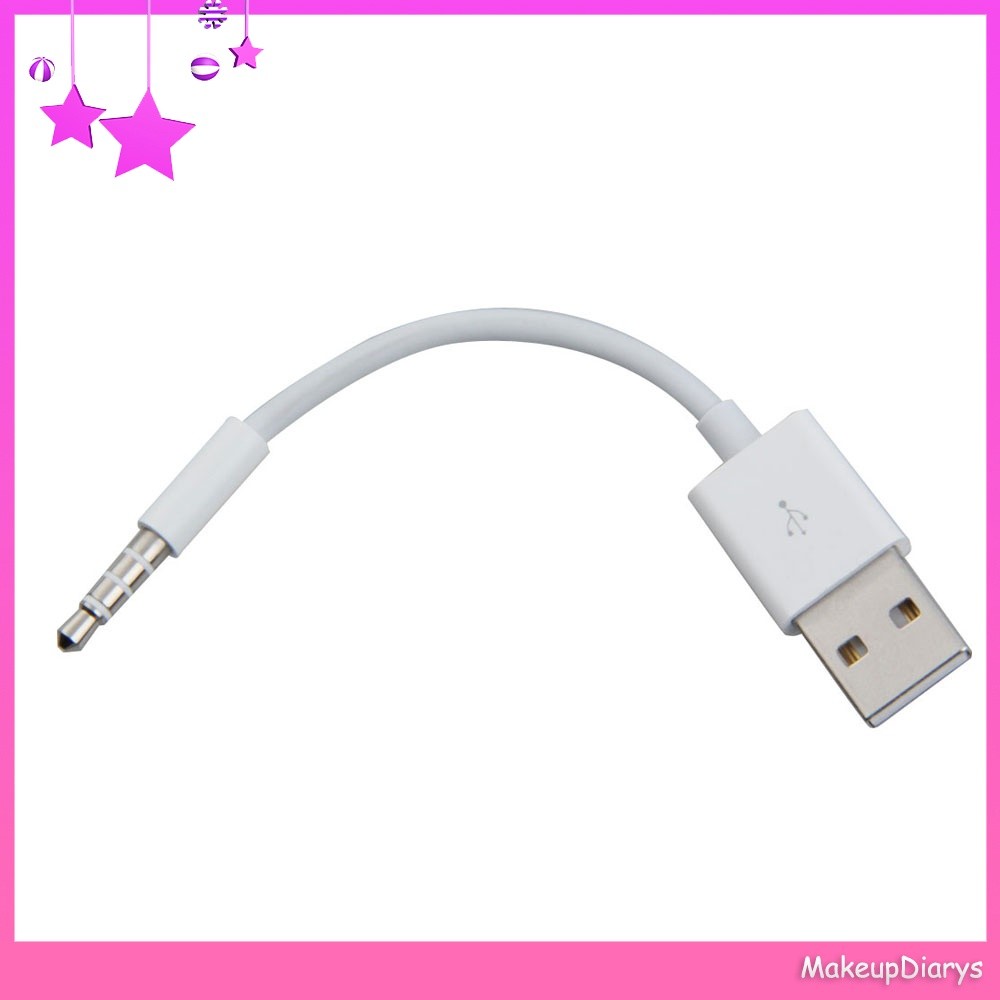 ❤ MakeupDiarys Charger Data USB 3.5 มม. ซิงค์สายสัญญาณเสียงสําหรับ iPod Shuffle 3rd 4th Gen