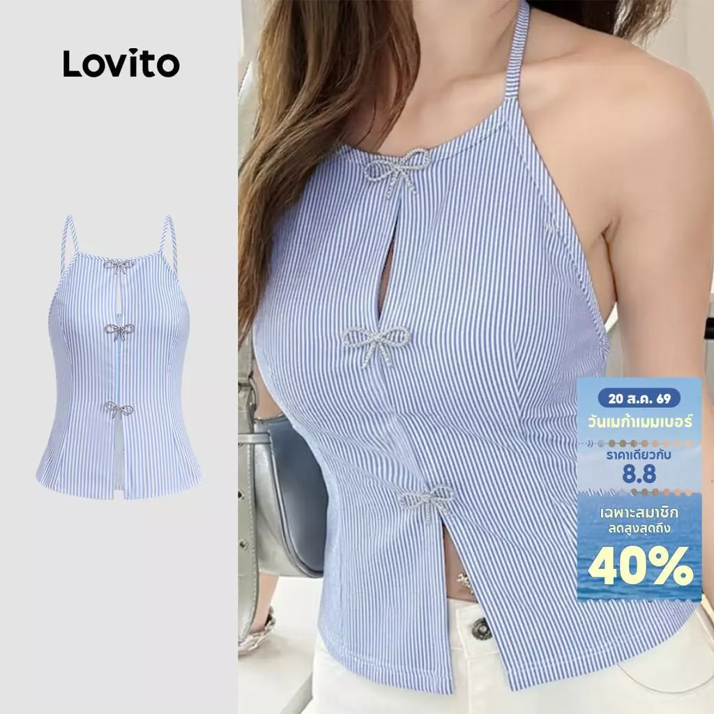 Lovito แคชชวล เสื้อผู้หญิงทรงสวยผูกโบว์ ดีไซน์เก๋ สำหรับฤดูใบไม้ผลิ/ฤดูร้อน LK3ED037