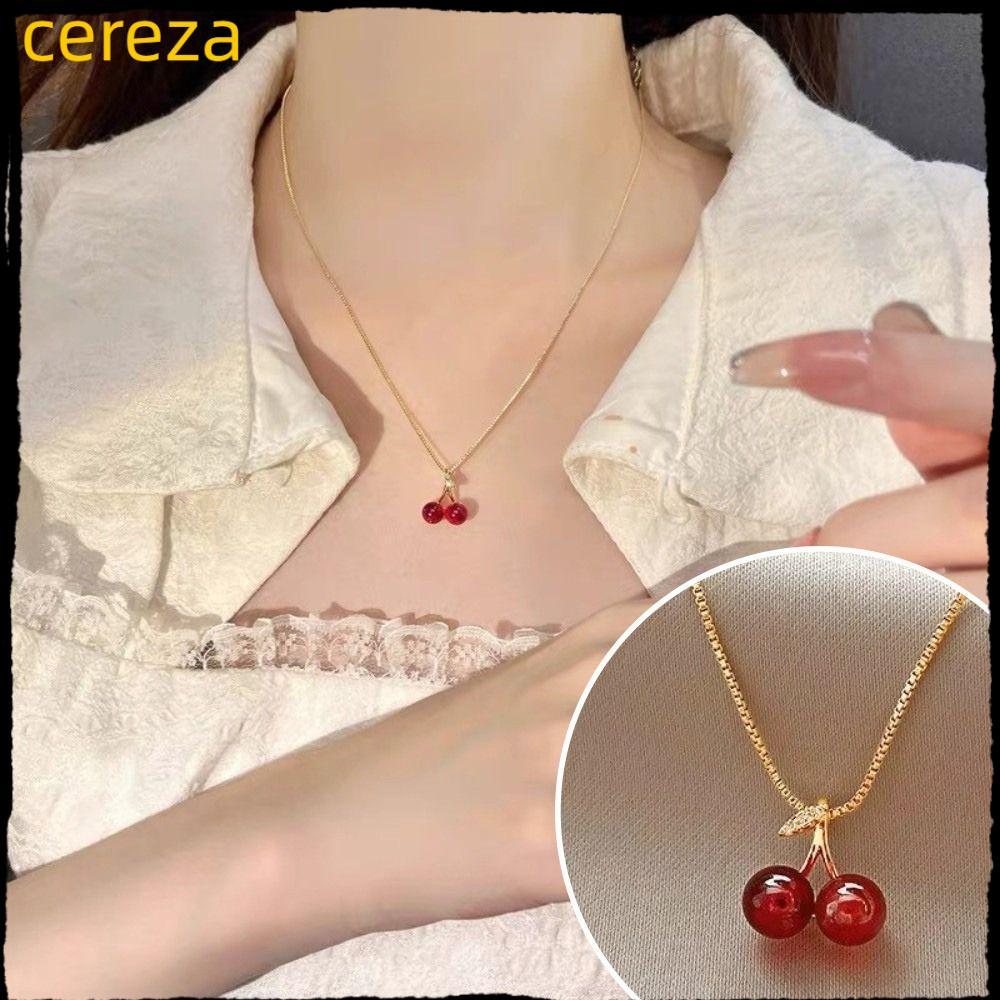 CEREZA สร้อยคอโซ่ผลไม้, Golden Chain Jewery อุปกรณ์เสริมสร้อยคอจี้เชอร์รี่, สร้อยคอเชอร์รี่สีแดง Jew
