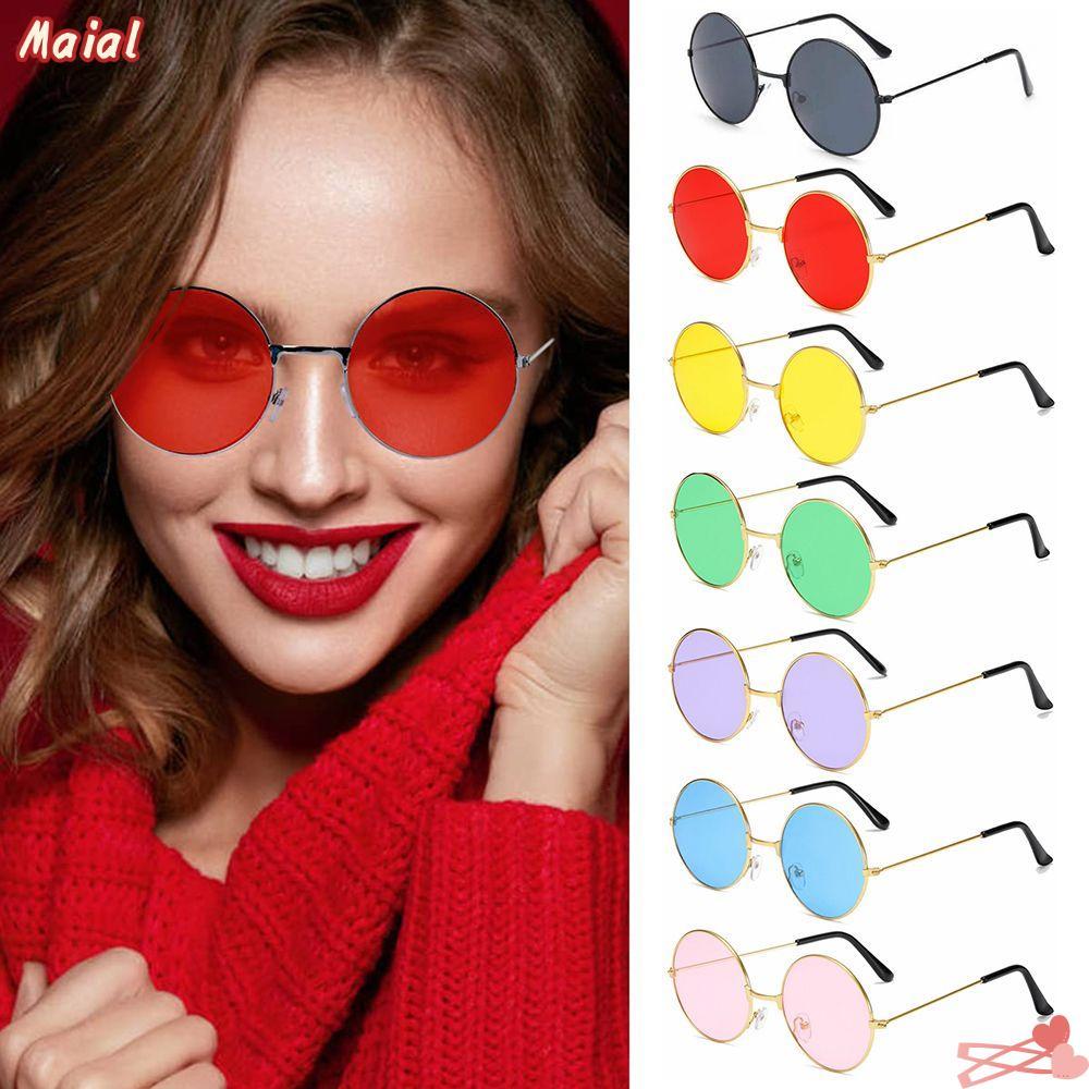 MAAIL แว่นกันแดดทรงกลม Retro Hippie Disco Circle Glasses