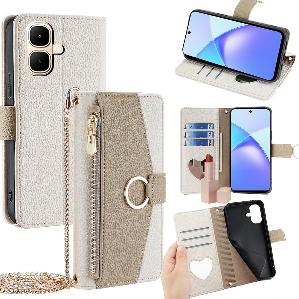 Techno Spark Go 2 กระเป๋าสตางค์หนังสําหรับ Tecno Spark GO 2 ฝาครอบพร้อมสายคล้องไหล่กระจก