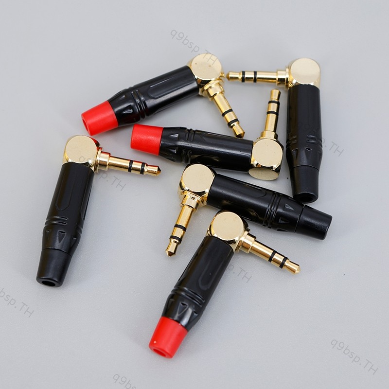 3.5 มม.3 ขั้วเสียงสเตอริโอชาย Gold-Plated Dual Channel Plug มุมหูฟังหัวเชื่อม 90 องศา L-Shaped Bend 