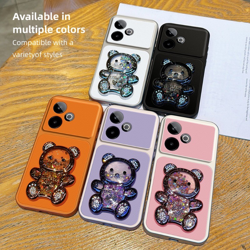 เคสโทรศัพท์สําหรับRealme GT 7 6 6T 7T Realme GT7 Dream Editionปลอกแฟชั่นเลนส์รวมทุกอย่างกันกระแทกสีสันสดใสกันลื่นฝาหลังพร้อมขาตั้งหมีน่ารักเคสนุ่ม