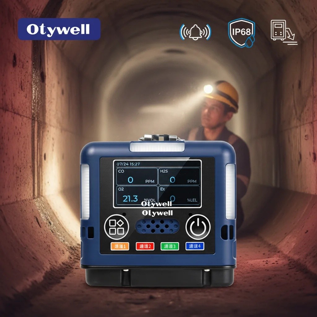 TN9K Otywell 4 เครื่องตรวจจับก๊าซ LEL O2 H2S CO Confined Space IP68 20H แบตเตอรี่ Ex Ia IIC T4 Ga