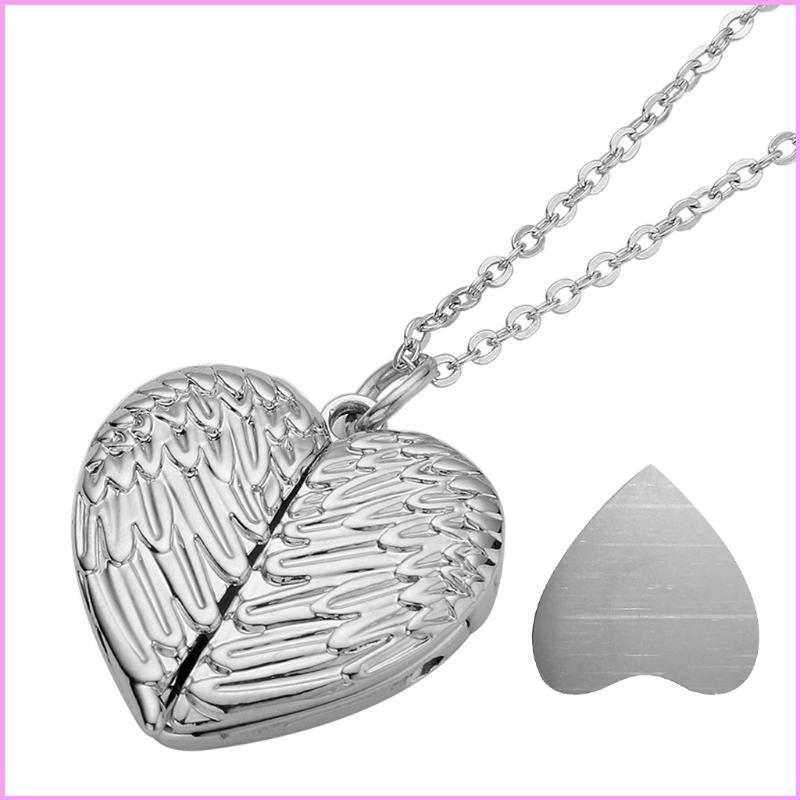 INF หัวใจระเหิดช่องว่าง Angel Wing Love Heart สร้อยคอที่กําหนดเองล็อค Photo Blank MDF พิมพ์จี้สําหรั