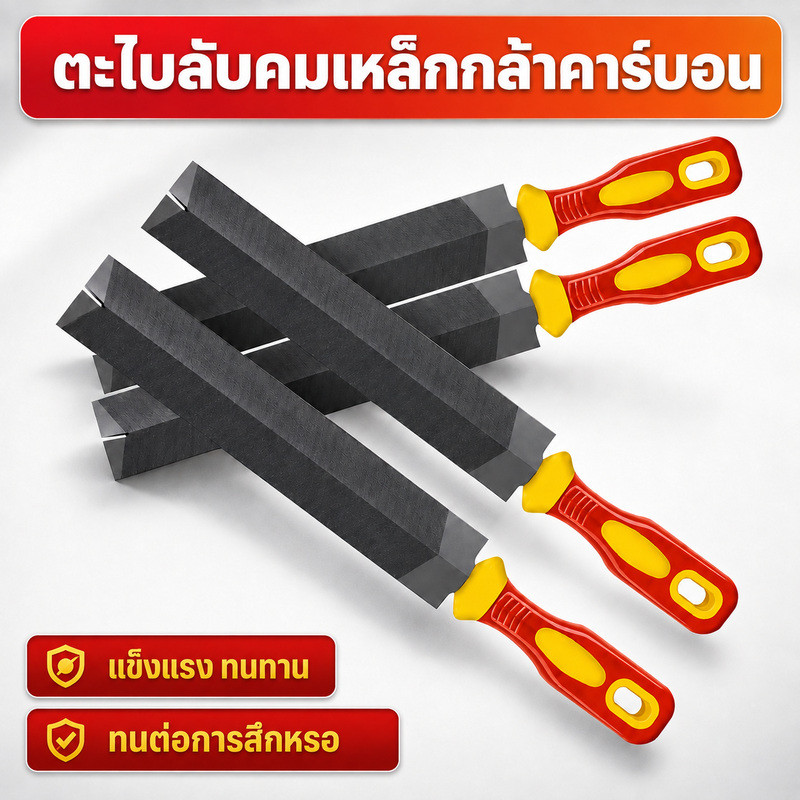 ตะไบสามเหลี่ยมเหล็กกล้าคาร์บอน ตะไบลับฟันเลื่อย ลับคมเร็ว สำหรับงานไม้ งานโลหะ ด้ามจับกันลื่น แข็งแรง ทนทาน