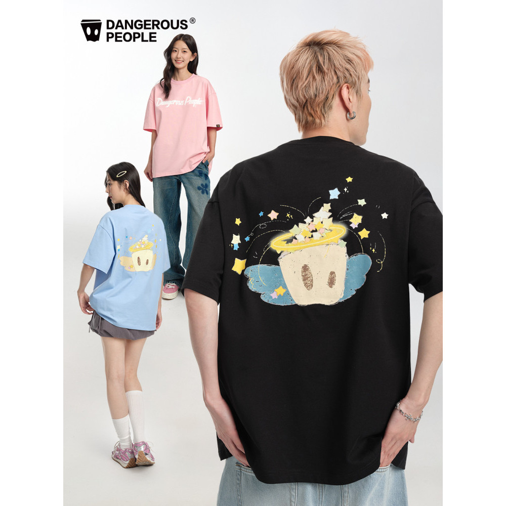 Dangerouspeeople Xue Zhiqian dsp Planet Angel Fun Graffiti พิมพ์เสื้อยืดแขนสั้นลําลองหลวม