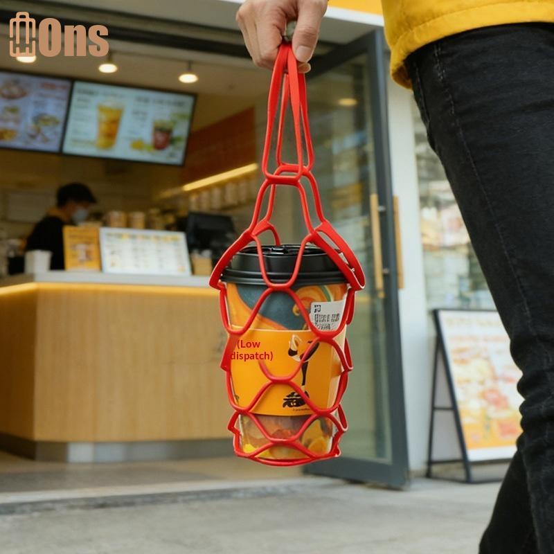 Ons นมชากระเป๋า Hollow Out กระเป๋าซิลิโคนกาแฟเครื่องดื่ม Carrier Creative ตกแต่งสําหรับ Commutting และ Leisure ที่