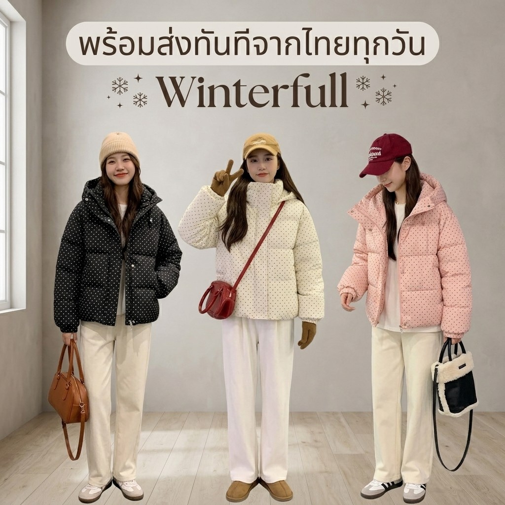 E-737 พร้อมส่งทันทีจากไทย เสื้อโค้ทกันหนาว ลายจุด เสื้อโค้ชผู้หญิง Coat Padding ใส่ได้ถึงติดลบ