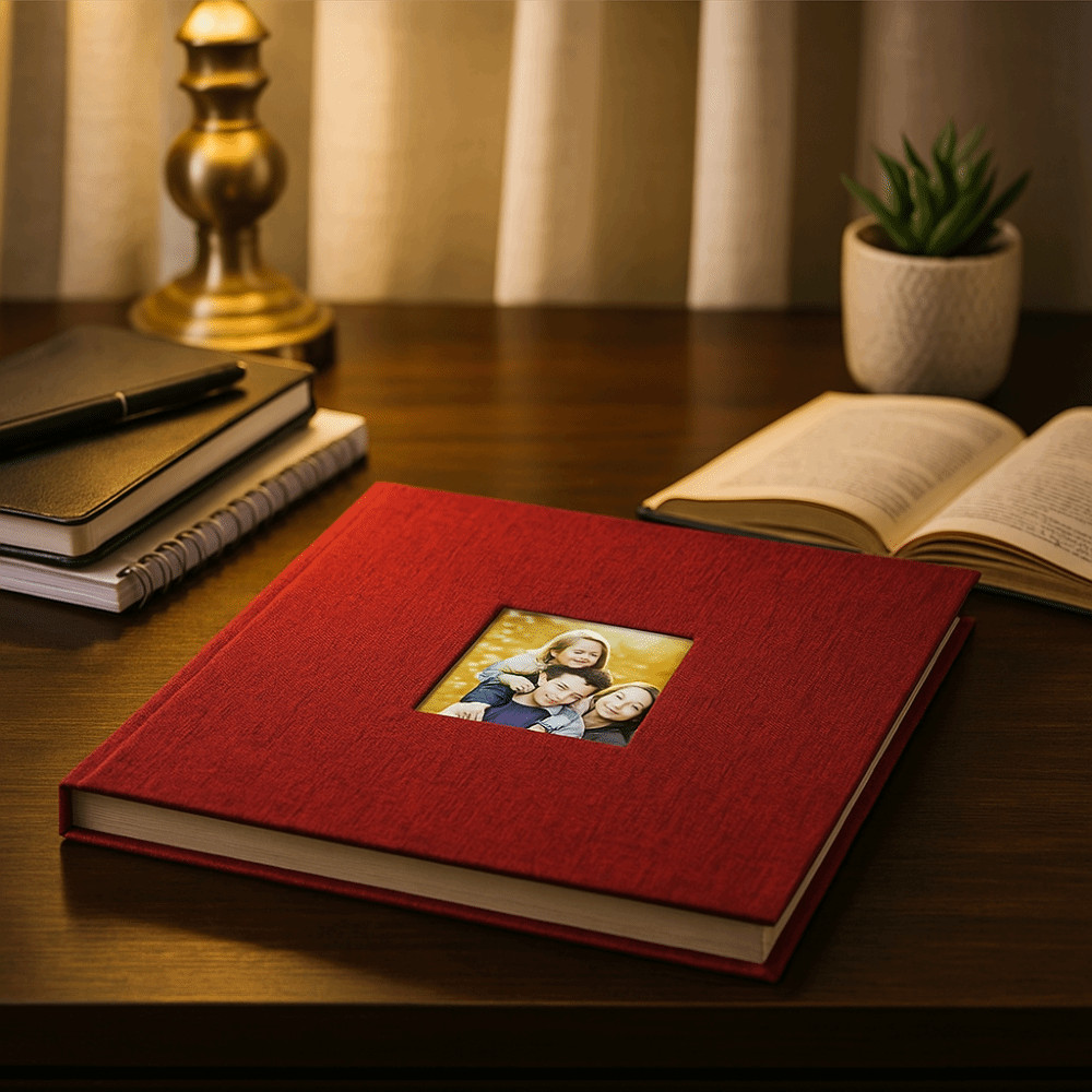 RIVERSIDE อัลบั้มภาพมีกาวในตัว, 20 แผ่นผ้าลินิน DIY Photo Book, Keepsake Album Square with Window La