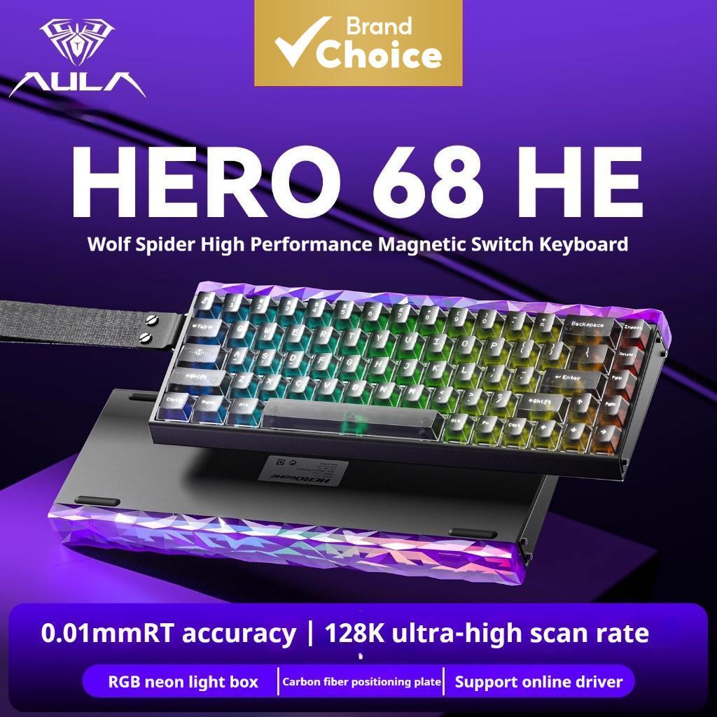 คีย์บอร์ดเกมมิ่งแบบมีสาย AULA HERO 68HE คีย์บอร์ดกลไกแบบปรับแต่งได้สําหรับแล็ปท็อป ปุ่ม RGB 68 ปุ่ม