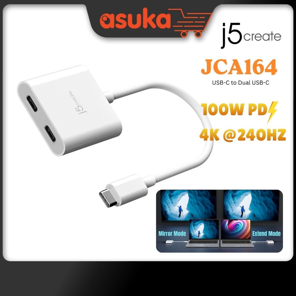 J5Create JCA164 อะแดปเตอร์ USB-C เป็น Dual USB-C พร้อมวิดีโอหรือจัดส่งไฟ
