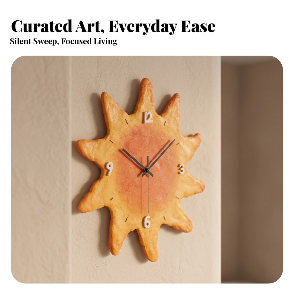 Radial Wall Clock Mid Century Modern Radial Clock Non Ticking Battery ดําเนินการสําหรับห้องนั่งเล่น,