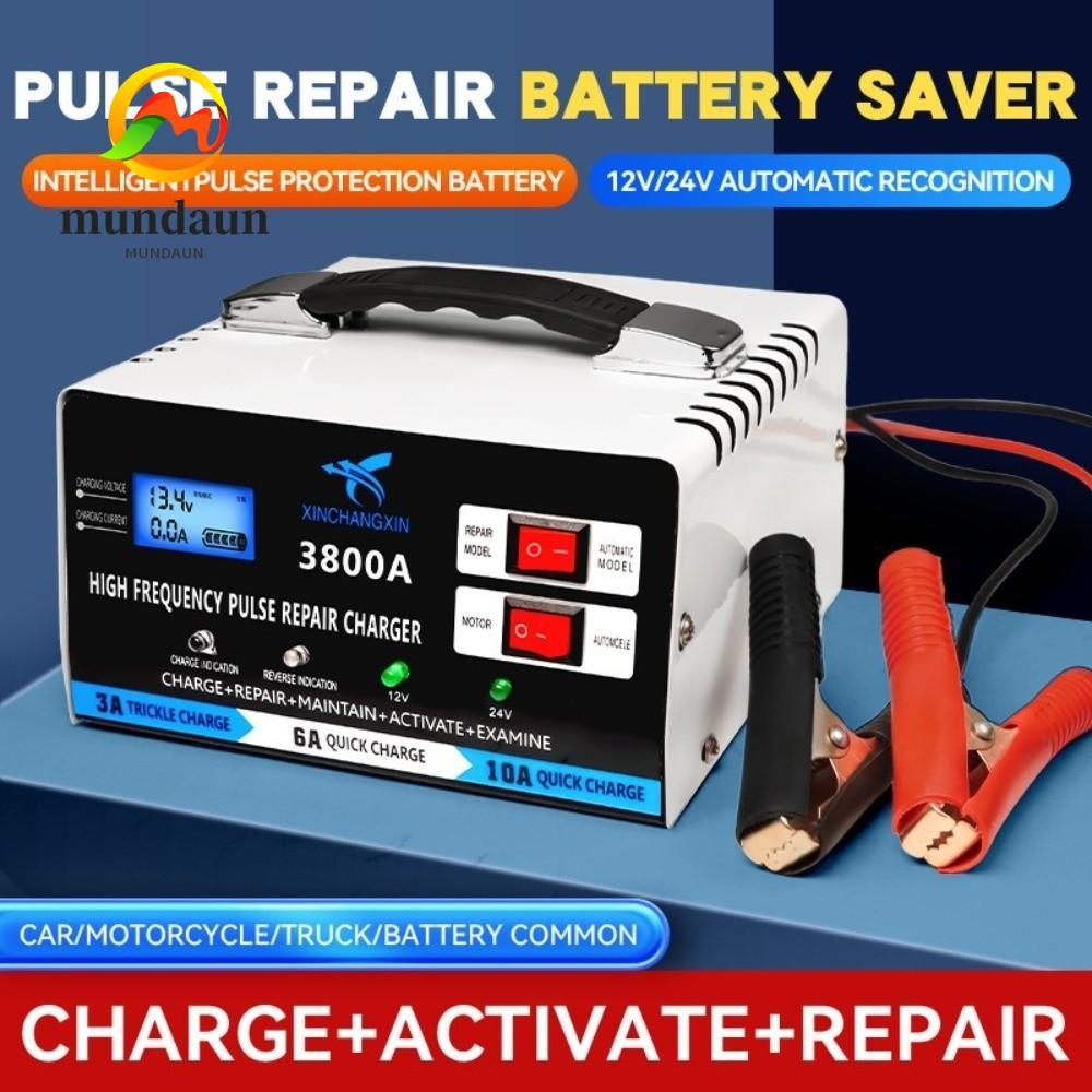 MUNDAUN Fast Charger, Lead Acid Battery EU Plug Full Automatic Car Battery Charger, Automatic 24V 12