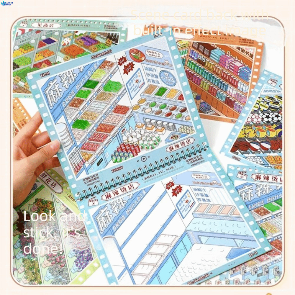 WELLNESSHAVEN Store Code Goods Sticker, 3D Cut Kawaii Landscape Sticker Book, Store Series Scene Col