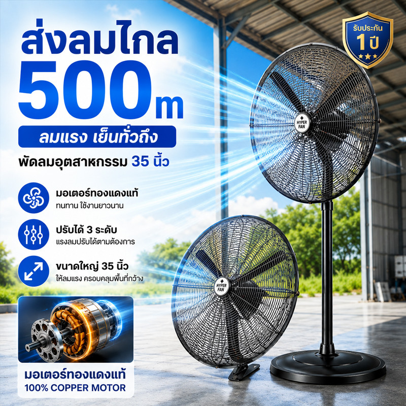 รับประกัน 30 ปี พัดลมติดผนัง 35 นิ้ว อุตสาหกรรม พัดลมโรงงาน มอเตอร์ทองแดงแท้ ใบพัดอลูมิเนียม แรงลมสูง ป้องกันความร้อนเกิ