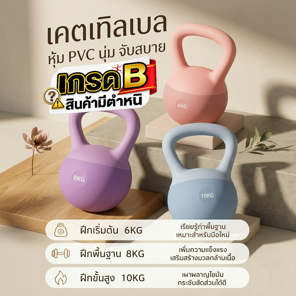 [สินค้าเกรด B] Soft Kettlebell เคตเทิลเบลล์แบบนุ่ม เคตเทิลเบล น้ำหนัก 2KG - 12KG