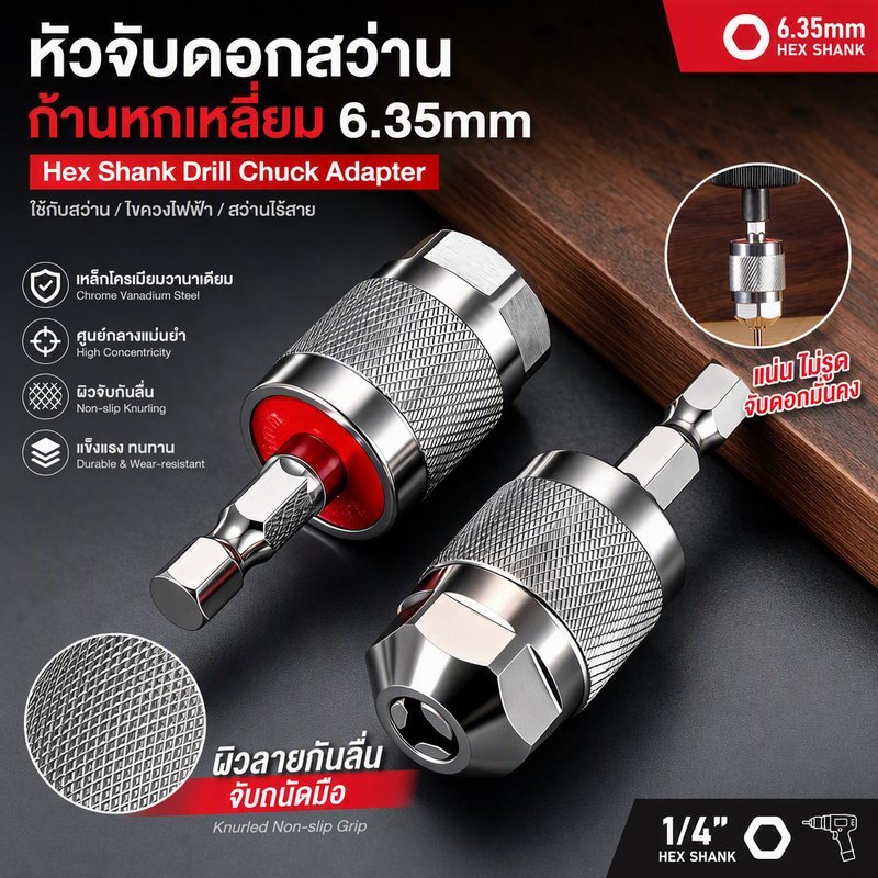 หัวจับดอกสว่าน หกเหลี่ยม สามขา อะแดปเตอร์ เหล็กโครเมี่ยมวานาเดียม 1.5-6.5 มม. 1/4 นิ้ว สำหรับ ซ่อมบ้าน งานไม้