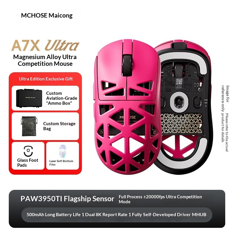 MCHOSE จาก A7X Ultra Magnesium Alloy เมาส์ไร้สายเกมบลูทูธสามโหมด PAW3950TI น้ําหนักเบา