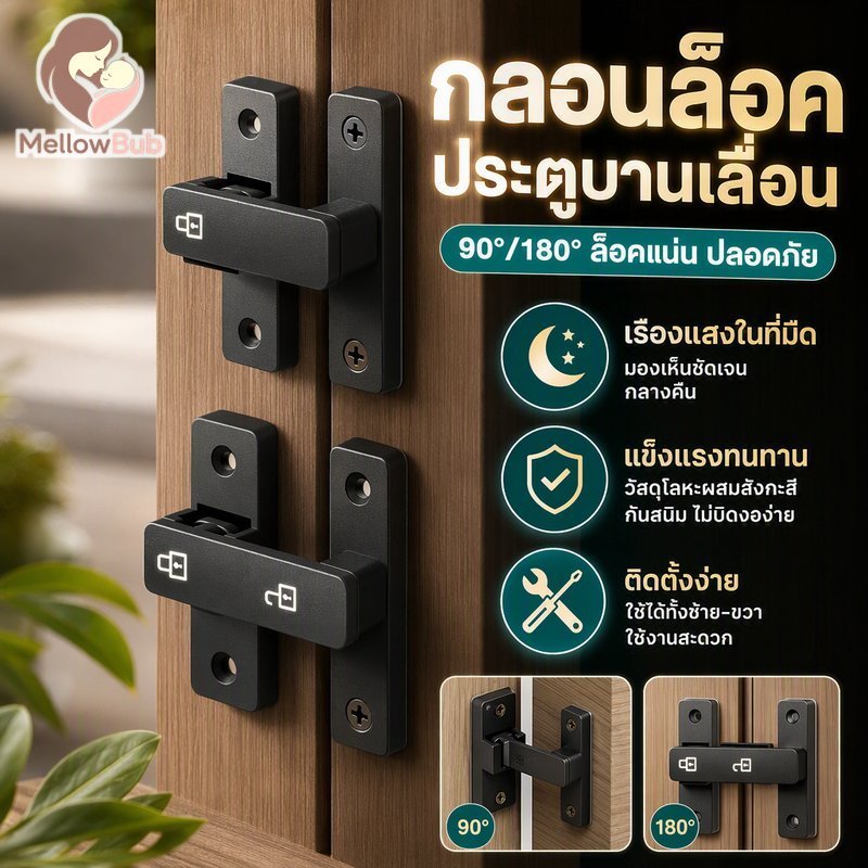สลักล็อคประตูเลื่อน 90 180 องศาโลหะผสมสังกะสีสีดําด้านเรืองแสงออกแบบความปลอดภัยความเป็นส่วนตัว