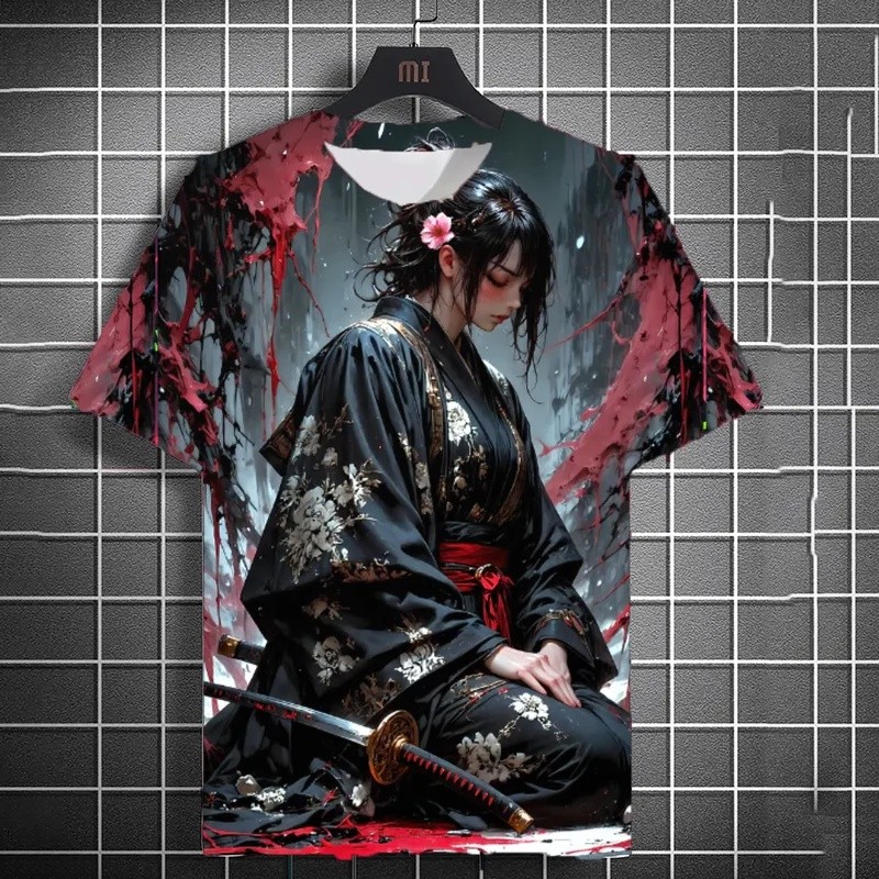 2026 ใหม่Samurai Katana Tattooสาว 3Dผู้ชายเสื้อยืดแฟชั่นCool StreetบุคลิกภาพUnisex Tเสื้อฤดูร้อนแขนส