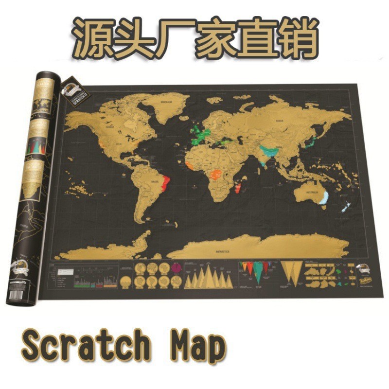 สินค้าใหม่大号Scratch Map Black Gold Scratch World Travel Scratchable Scratchabl//9/.4❁