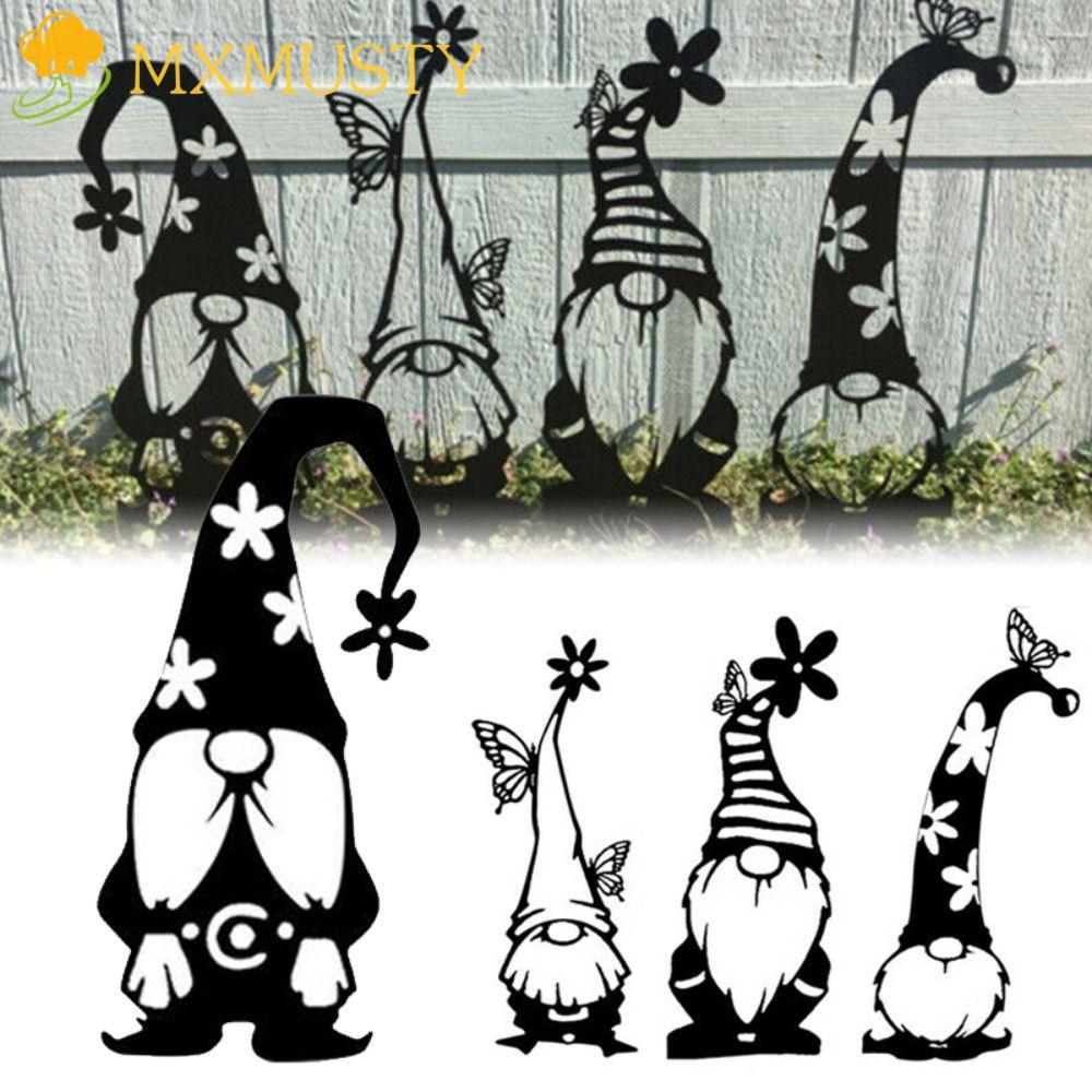 ป้าย MXMUSTY Gnome, สวนอะคริลิค 2D Gnomes Stake, Gnome Silhouette Hollow Out กันน้ําสีดํา Gnome ป้าย