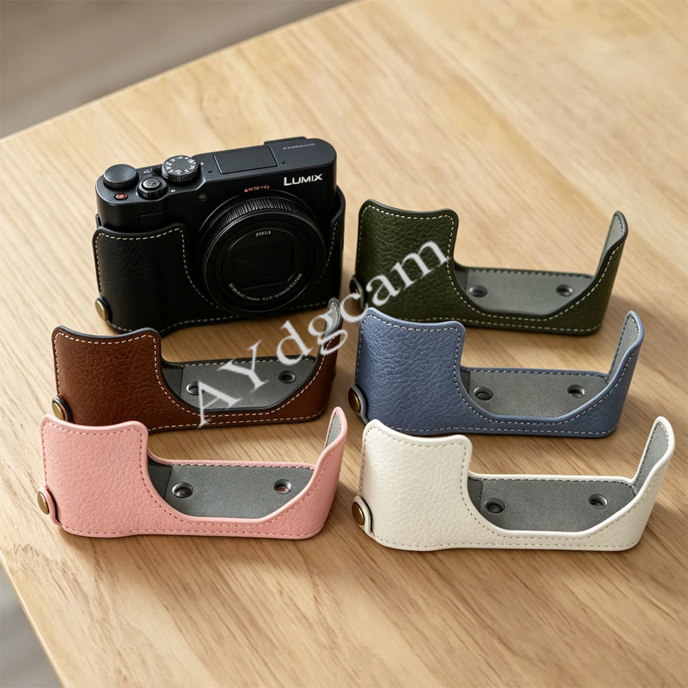 กระเป๋ากล้องหนัง PU ครึ่งกระเป๋าสําหรับ Panasonic Lumix ZS300 TZ300 DC-TZ300 พร้อมสายรัด