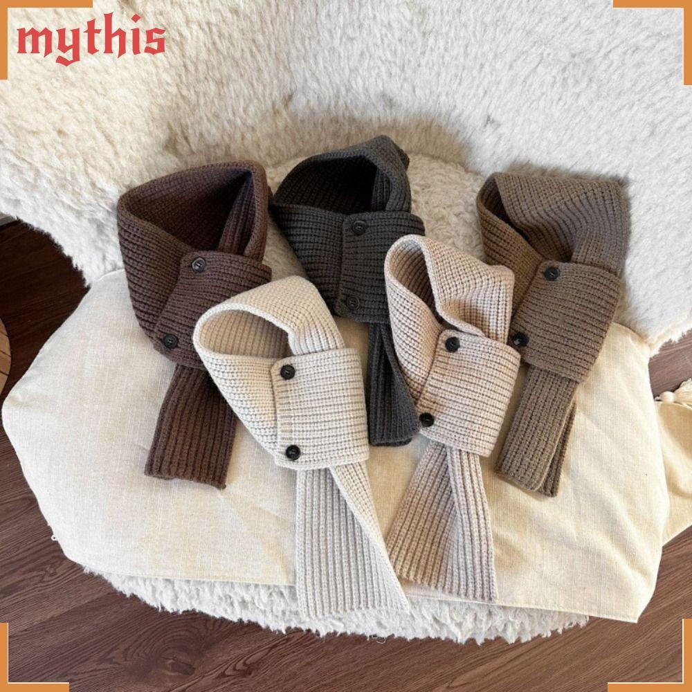MYTHIS Baby Cross Scarf, Windproof สีทึบเด็ก Neckerchief, เกาหลีปุ่มออกแบบถัก CROSS Collar เด็ก Muff