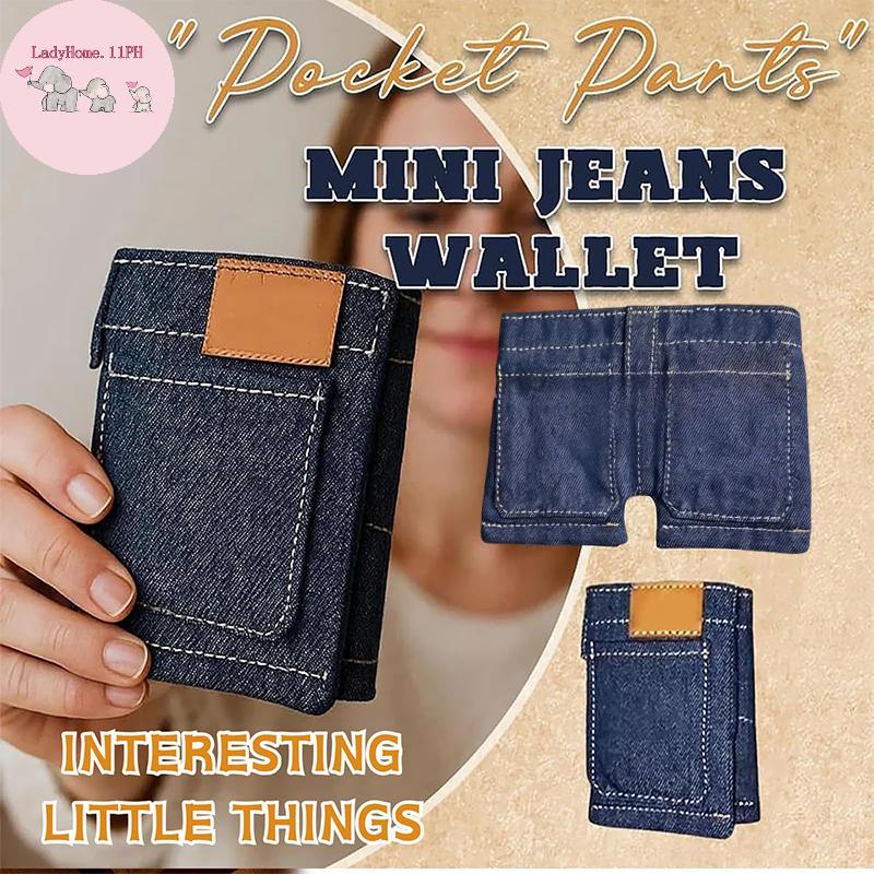 LadyHome Poet Pants Mini Jeans Wallet, Jean Wallet, Cute Folding Denim Coin Purse Small Card Holder,