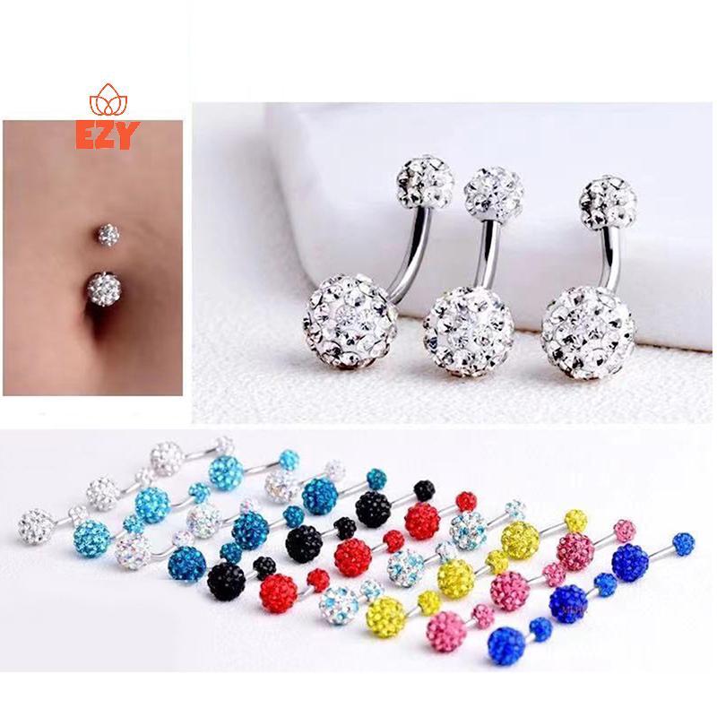 EZY 1PCS คริสตัลบอล Belly ปุ่มแหวนสแตนเลส Zircon Navel เจาะ Belly เจาะน่ารัก Navel Bar ใหม่