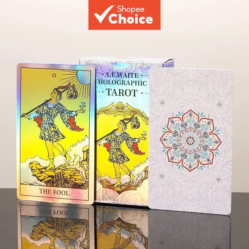 Waite Tarot Deck 78 การ์ด Holographic ฟอยล์ไพ่ทาโรต์ 7x12 ซม.กันน้ําลามิเนตชุด 24-Page Guidebook สําหรับผู้เริ่มต้น