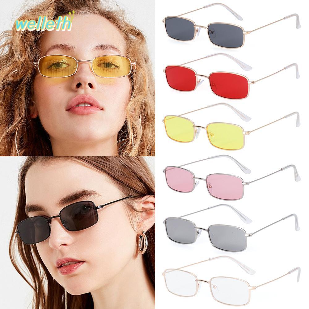 WELLETH แว่นกันแดดทรงสี่เหลี่ยมผืนผ้า Vintage Classic UV400 Goggles Brand Shades