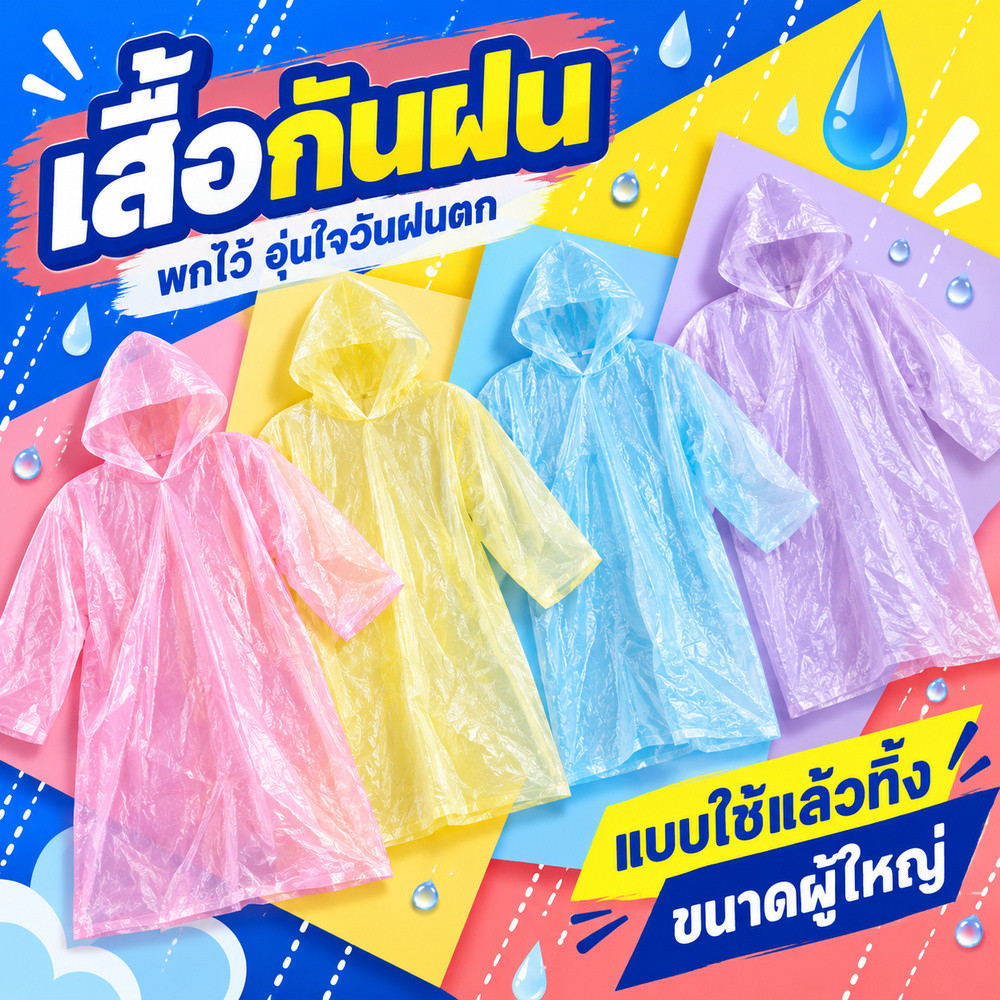 เสื้อกันฝน รุ่นราคาประหยุด พลาสติกแบบพกพา S0226