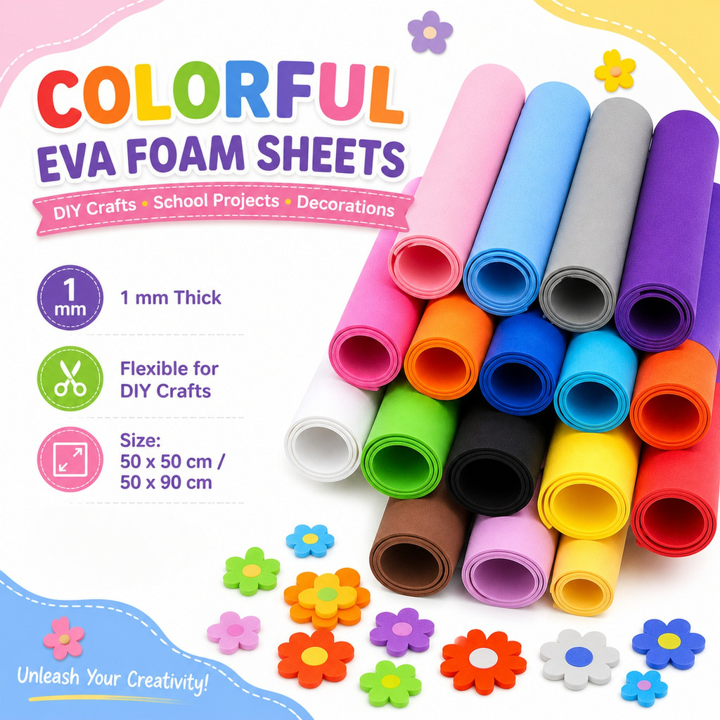 Colorful EVA Foam Sheets 1mm Thick 50x50cm / 50x90cm Craft Foam for Cosplay Props DIY Arts Crafts Sc