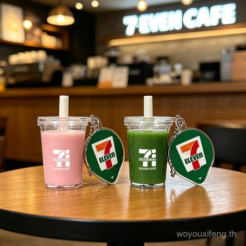 จําลองร้านสะดวกซื้อ Qizai เครื่องดื่มของเล่นขนมเครื่องดื่มถ้วยกาแฟพวงกุญแจสามารถปรับแต่งโลโก้